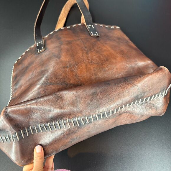 EUC Bed Stu Large Tote Handbag Shoulder Bag Brew Brown Leather Stitched - Picture 10 of 10